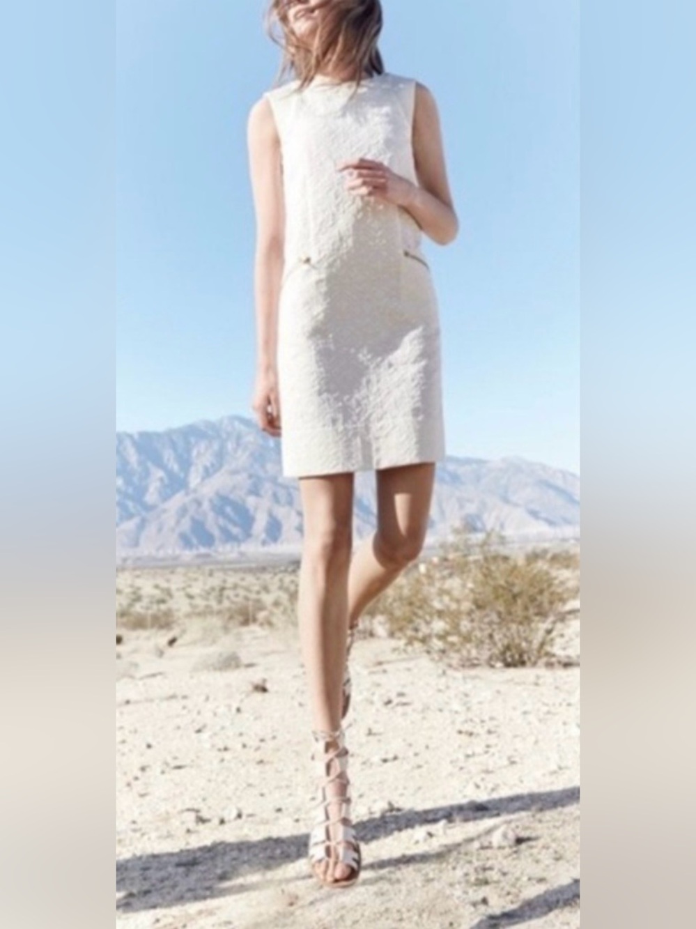 J. Crew Cream Textured Sleeveless Shift with Gold Zippers